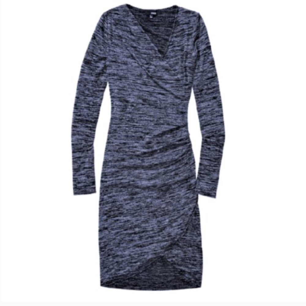 Aritzia Wilfred Free Knit Midi dress Heather Blue faux wrap Long sleeve XS